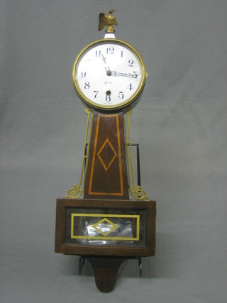 A reproduction American Empire style wall clock with silvered dial and Arabic numerals contained in an inlaid mahogany case, surmounted by a gilt figure of an eagle 10" (f)