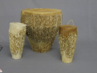 3 various African hide covered drums