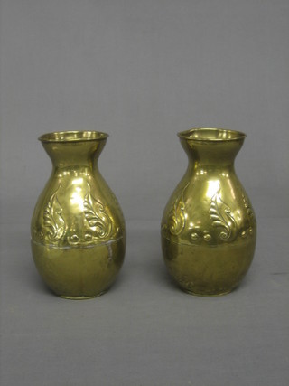 A pair of Art Nouveau embossed Dutch club shaped vases, the bases marked Daalderop 9"