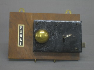 A 19th Century iron door lock with brass knob 6" (reputedly removed from Forli - Elgar's home)