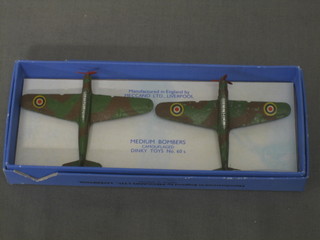 2 Dinky Toys Fairey Battle Bombers, contained in a facsimile box