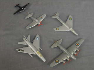 A Tekno model Flying Fortress, a model DSE1, a Hawker Hunter jet aircraft and 1 other