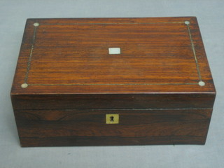 A Victorian rosewood trinket box with hinged lid and mother of pearl inlay 10" 