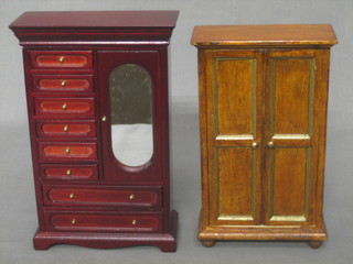 A dolls house mahogany combination wardrobe fitted numerous drawers 4" and 1 other wardrobe 4"