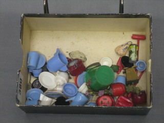 A collection of various dolls house cups, saucers, etc, etc