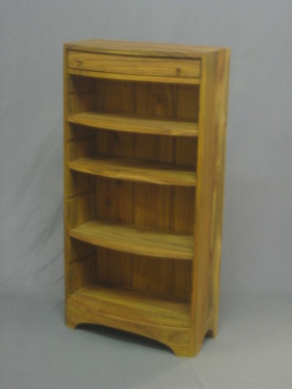 A Victorian style bleach mahogany bow front bookcase fitted 1 long drawer above 4 adjustable shelves, raised on bracket feet 20" 