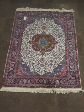 A fine quality white ground and floral patterned Persian carpet with central medallion within multi row borders 74" x 50"