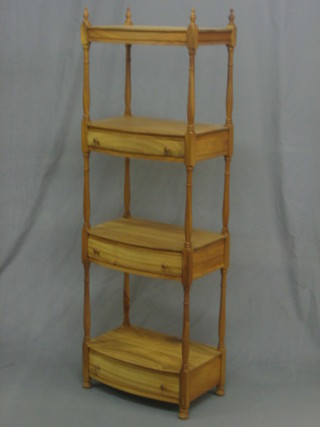 A Victorian style bleached mahogany 4 tier what-not raised on turned and block supports fitted 3 drawers 16" 