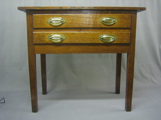 An 18th/19th Century rectangular oak side table fitted 2 drawers, raised on square tapering supports 34"