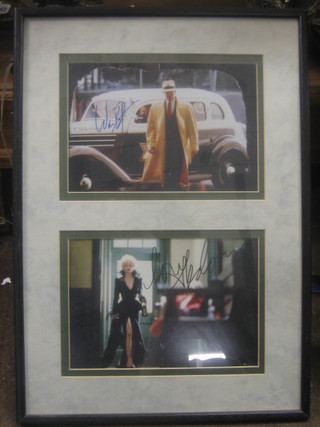 Warren Beatty and Madonna, 2 signed coloured photographs from the film Dick Tracey 