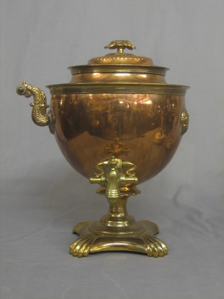 A Regency copper and brass twin handled tea urn 15" (1 handle f) 