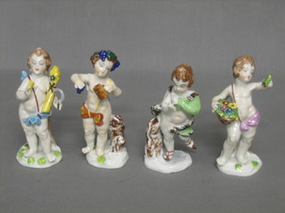 4 Continental porcelain figures - Bachanians 4 1/2", the bases with crowned M