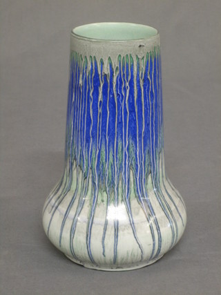 A Shelley blue and green glazed club shaped vase, the base incised 934 6"