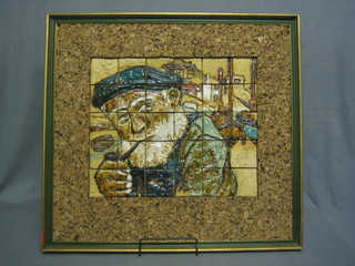 Kathy M Cullison, Cuby Ceramics - a Troika style mosaic tile panel  "Portrait of a Fisherman" 13" x 16"