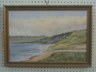 G Arnold, oil on canvas "Charmouth Beach Looking West", label to reverse 11" x 17"