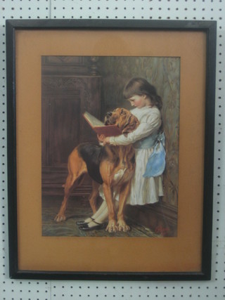 A Pear's coloured print "Standing Girl with Dog" 15" x 11"