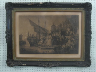After W Allan, a Victorian monochrome print "The Landing of Queen Mary of Scots at Perth" 15" x 24"