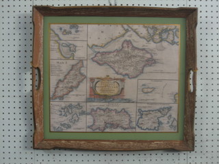 Robert Morden a coloured map "The Smaller Islands in The British Ocean" sold by Abel Swale, mounted tightly as a tea tray 14" x 16"