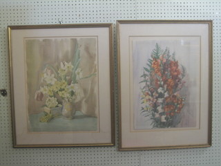 Dale, a pair of watercolour drawings, still life studies "Fox Gloves and Daffodils" 19" x 14"