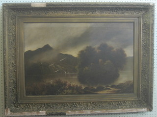 Victorian oil on canvas "Study of Mountain Lake" 19" x 30"