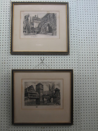4 various Continental engravings "Architectural Scenes" 10" x 8" contained in Hogarth frames