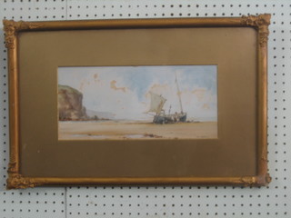 Ken Douglas, watercolour drawing "Study of a Beached Fishing Boat" 6" x 13 1/2"