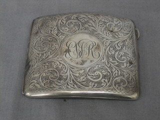 An engraved silver cigarette case Birmingham 1919 4 ozs