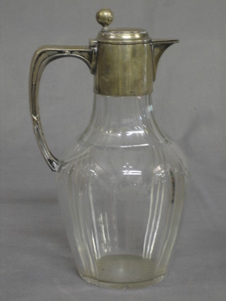 A Continental etched and cut glass claret jug with silver mounts marked 800 WTB