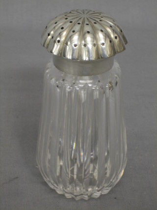 A cut glass sugar sifter with silver mounts, Birmingham 1928