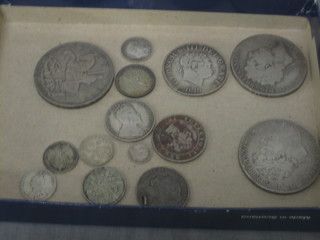 2 George III crowns 1819 and 1820, a George III half crown 1819 and a collection of various silver coins