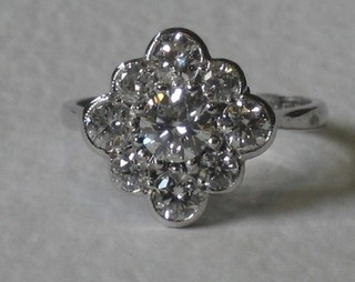 A lady's Art Deco style 18ct white gold cluster dress ring set numerous diamonds approx 1.55ct