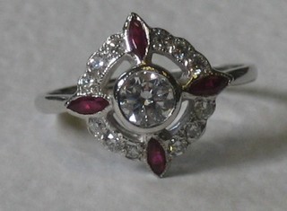 A lady's Art Deco style 18ct white gold dress ring set rubies and diamonds approx 0.65ct