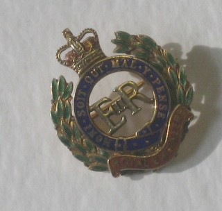 A 9ct gold and enamelled Royal Engineers Sweetheart brooch 
