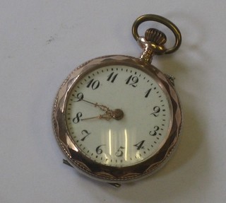 A lady's open faced pocket watch contained in a silver case