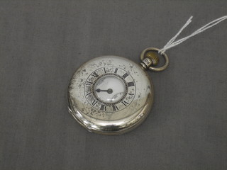 A silver cased half hunter pocket watch by J W Benson (hands f)