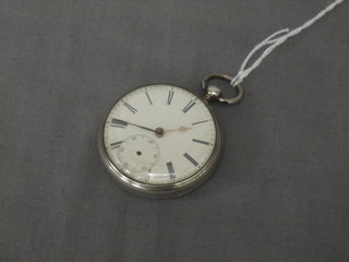 An open faced key wind pocket watch by Dent of Stroud contained in a silver case, London 1875