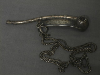 A Victorian silver Bosun's whistle Birmingham 1881 (slight tear to bowl) complete with chain