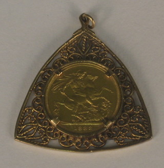 A Victorian 1888 sovereign mounted as a pendant