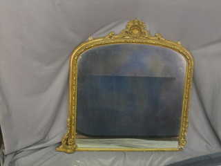 A 19th Century D shaped plate over mantel mirror contained in a gilt frame 38"