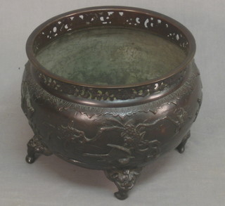 A 19th Century Japanese cast pierced bronze jardiniere, raised on 4 cabriole supports with base with seal mark 11"