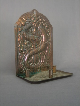 A Newlin style embossed copper Girondelle decorated a serpent 15"