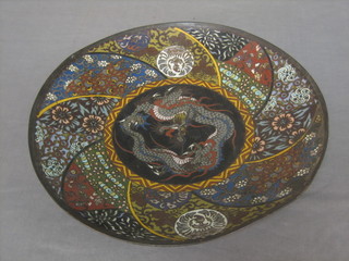A circular cloisonne enamelled charger decorated a dragon 14" (f)