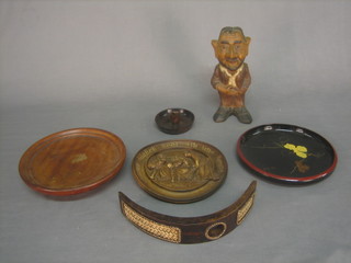 A carved wooden figure of a standing man 10", a carved wooden bowl and various other wooden items etc