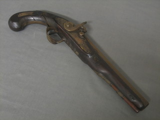 An 18th/19th Century Percussion pistol with 8" octagonal steel barrel with lock marked Mist?, the stock heavily f and with old repair