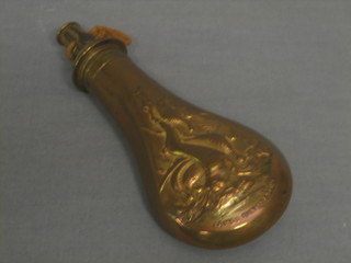 A 19th Century copper shot flask decorated game and marked James Dixon & Sons