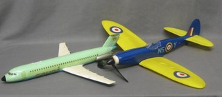 A Space Model air craft BAC 111 Airliner 16" together with a plastic model of a Spitfire 17" (2)