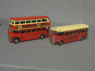 A Triang Minic clockwork model of a London double decker bus together with a do. of a single decker bus