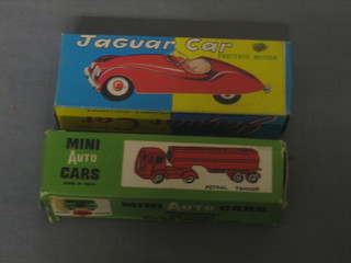 A Mini Auto car model petrol tanker no.341 and a Japanese plastic model of a Jaguar car, boxed