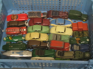 4 various Dinky racing cars, a Dinky fire engine 25K and 23 other Dinky Toy cars