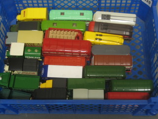 A Matchbox model trolley bus, do. Corgi, 1 other trolley bus, a Matchbox model tram, 7 model buses, 2 model coaches and 11 other vehicles
